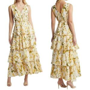 Chelsea28 Nordstrom Women's Yellow Floral Tiered Maxi Dress Size S NWT